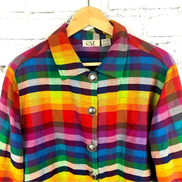 Vintage 90’s Rainbow Plaid Chore Jacket - Picture 2 of 6